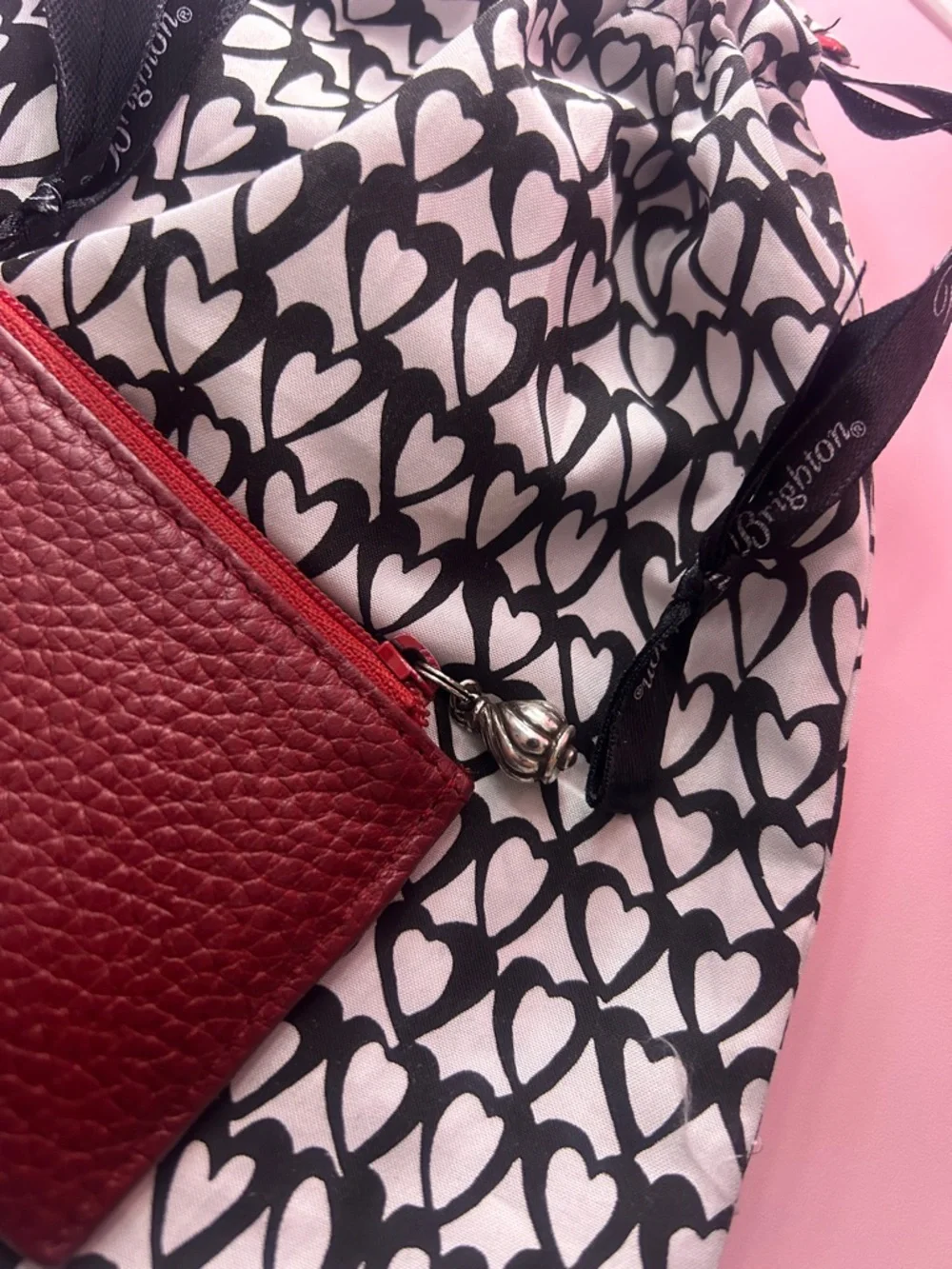 Brighton Red Leather Heart Card Holder with dust bag - Picture 4 of 5